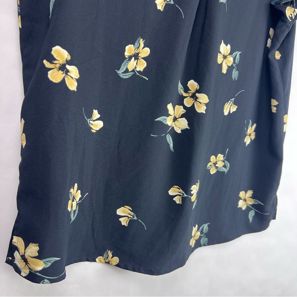Hilary Radley Navy Floral Blouse, Yellow Flowers, Polyester, Flutter Sleeve Top - Picture 10 of 12